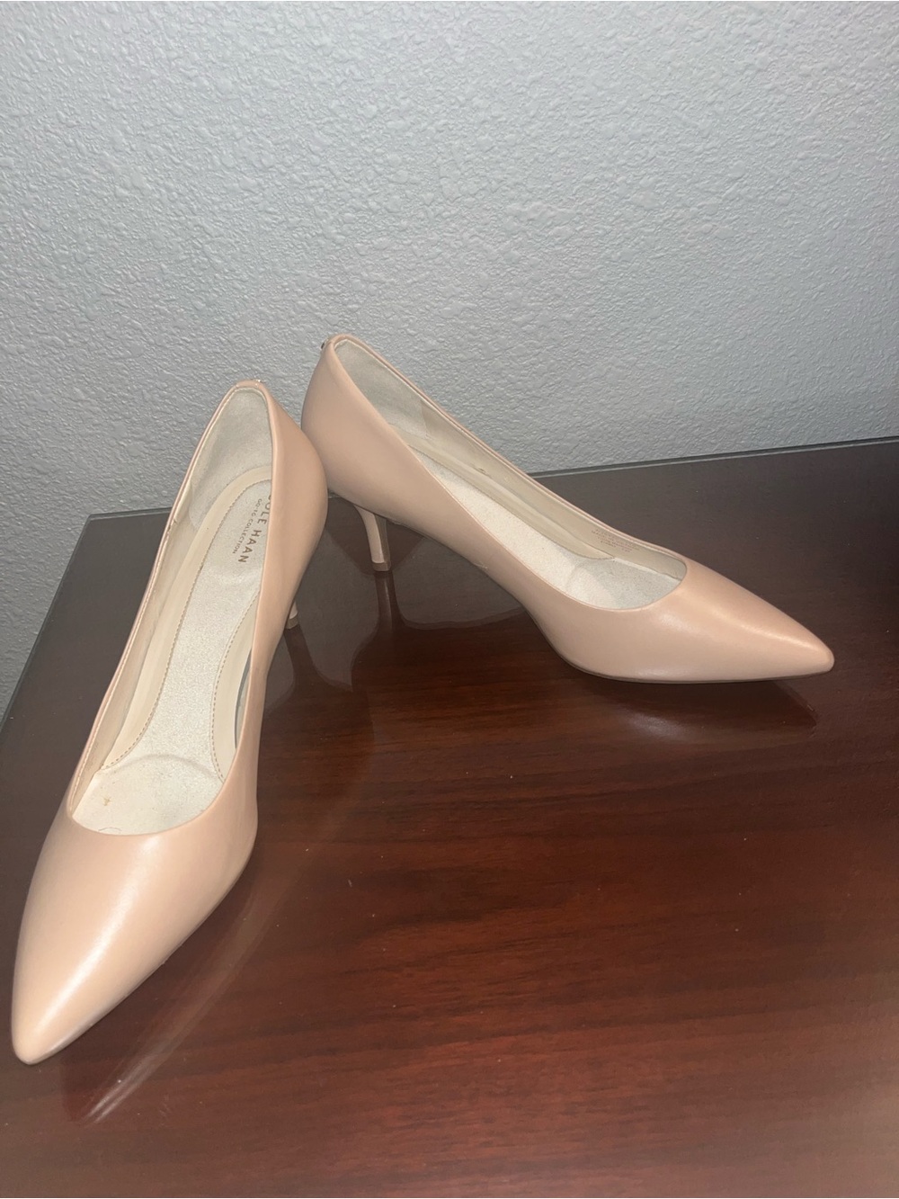 Cole Haan Nude Pointed-Toe Leather Pumps